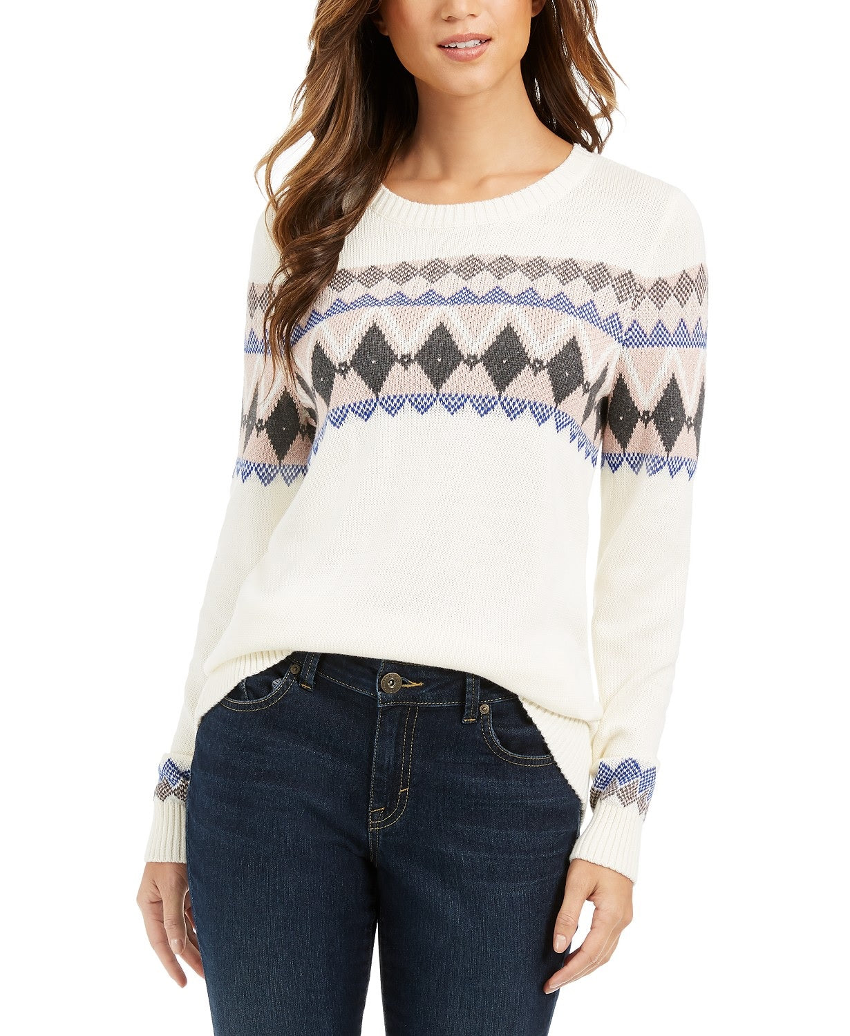 Charter Club Women's Fair Isle Sweater White Size Extra Large