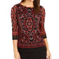 Charter Club Women's Printed Boat-Neck Top Red Size Small