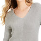 Charter Club Women's Cotton Textured V-Neck Sweater Gray Size Large