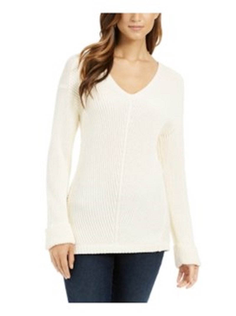 Charter Club Women's Cotton Textured V-Neck Sweater Natural Size Medium