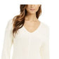 Charter Club Women's Cotton Textured V-Neck Sweater Natural Size Medium
