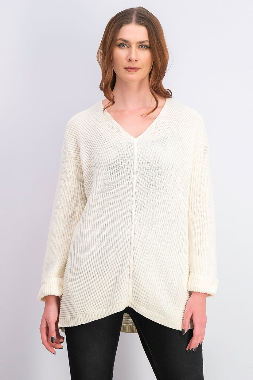 Charter Club Women's Cotton Textured V-Neck Sweater White Size Extra Large