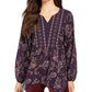 Style & Co Women's Printed Handkerchief-Hem Peasant Top Paisley Grape Size Extra Small