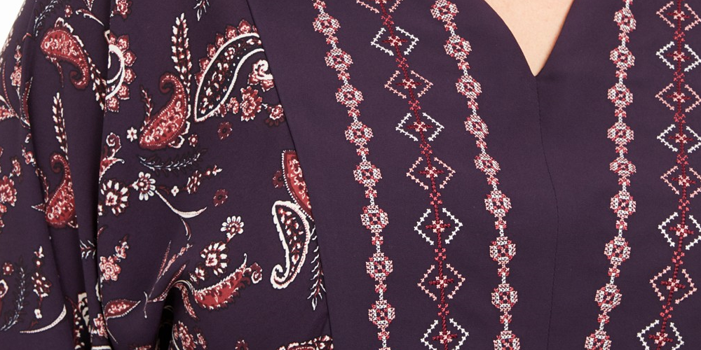 Style & Co Women's Plus Size Paisley Print Blouse Purple Size 1X