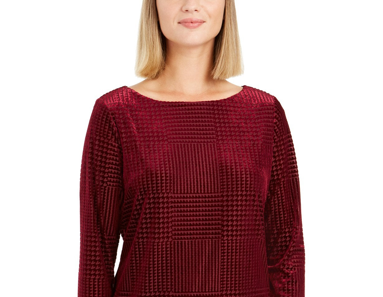 Charter Club Women's Textured Velvet Top  Red Size Small