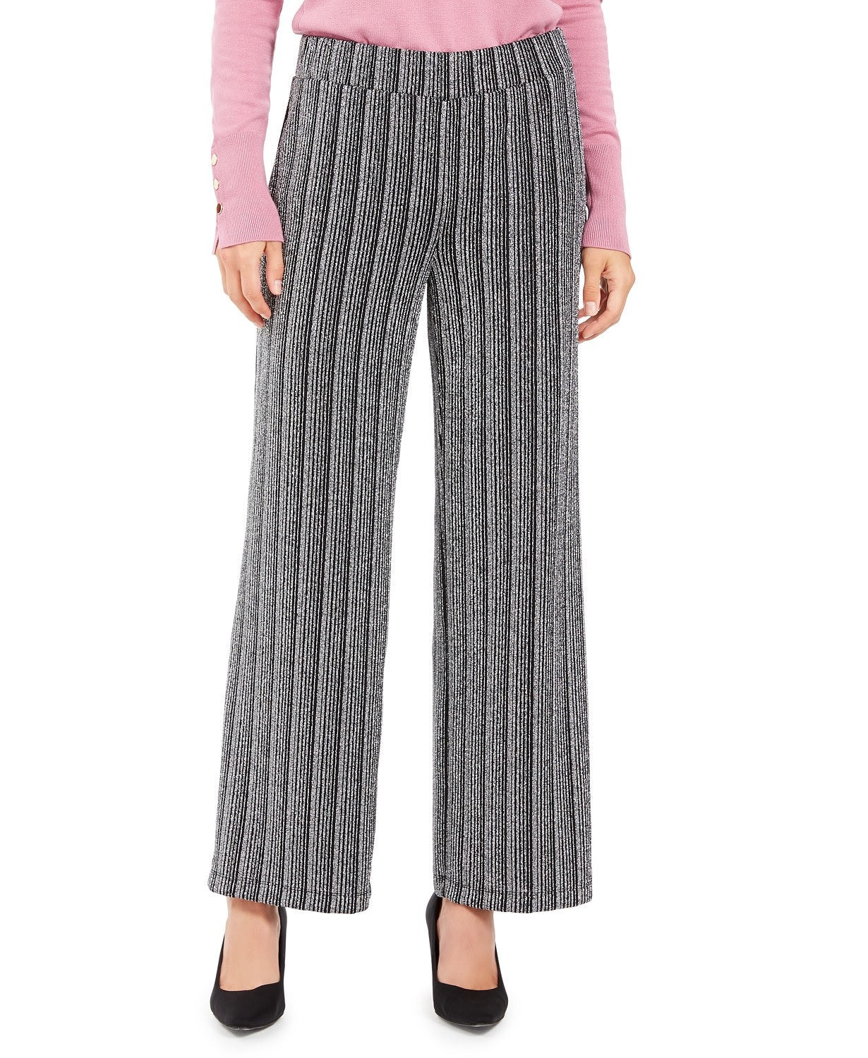 JM Collection Women's Metallic Textured Pull-On Pants Black Size Extra Large