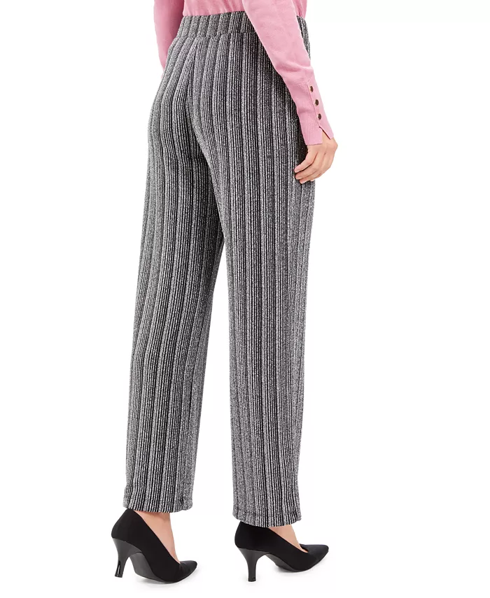 JM Collection Women's Metallic Textured Pull-On Pants Black Size Extra Large