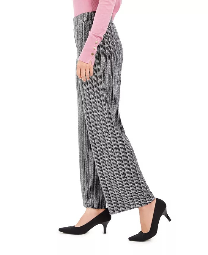 JM Collection Women's Metallic Textured Pull-On Pants Black Size Extra Large