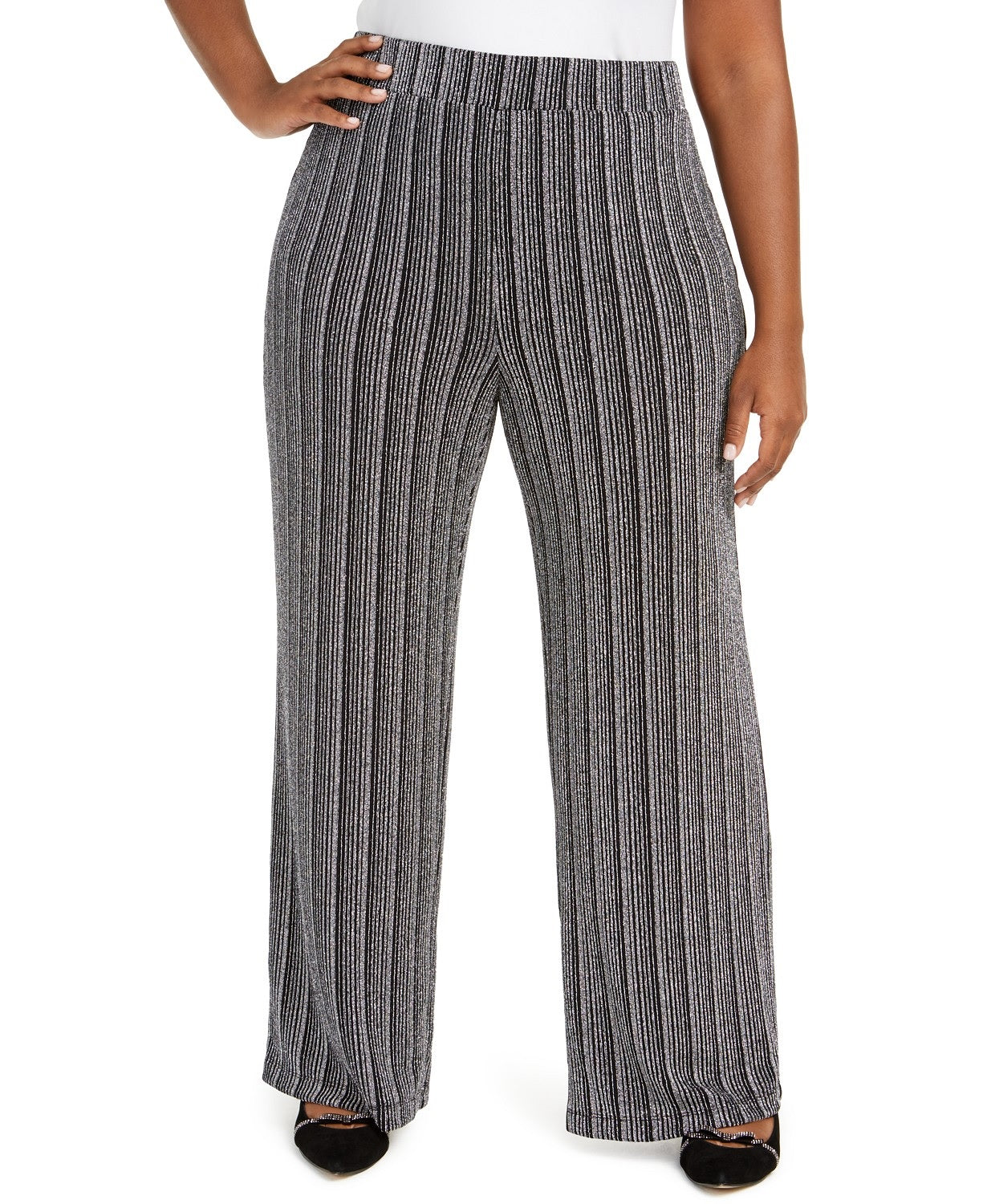 JM Collection Women's Plus Size Metallic Soft Pants Black Size X-Large