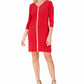 JM Collection Women's Embellished Solid 3/4 Sleeve V Neck Above The Knee Shift Dress Red Size Petite Small