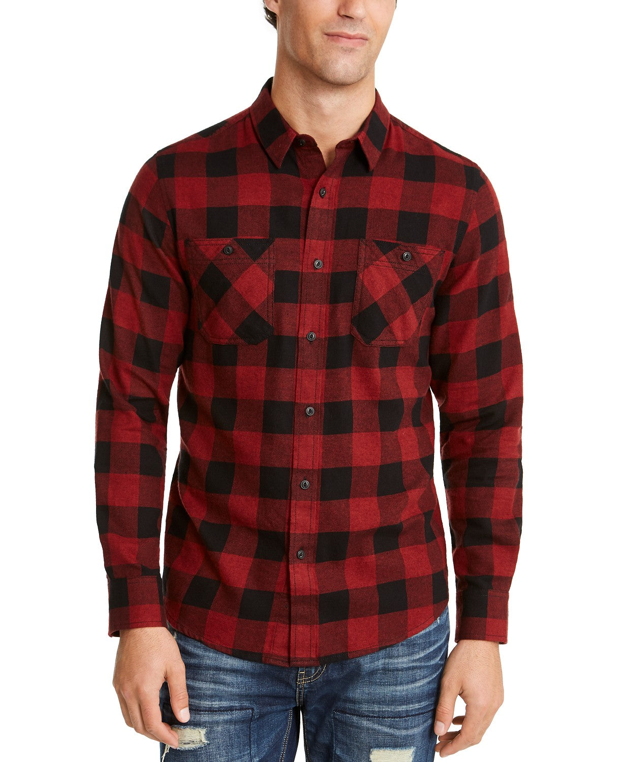 America Rag Men's Austin Check Shirt Red Size Small
