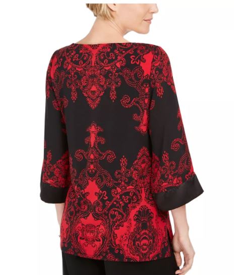 JM Collection Women's Drop Shoulder Satin Tunic Black Size Petite Medium