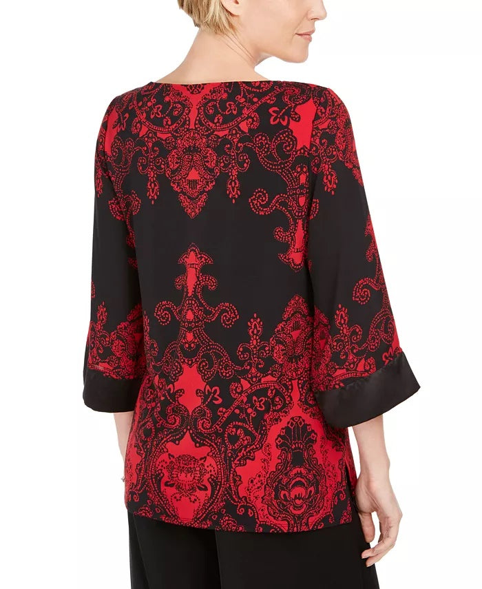 JM Collection Women's Petite Drop Shoulder Satin Tunic Black Size Petite