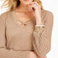 JM  Collection Women's Lurex Lattice-Neck Blouse Brown Size Small