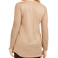 JM  Collection Women's Lurex Lattice-Neck Blouse Brown Size Small