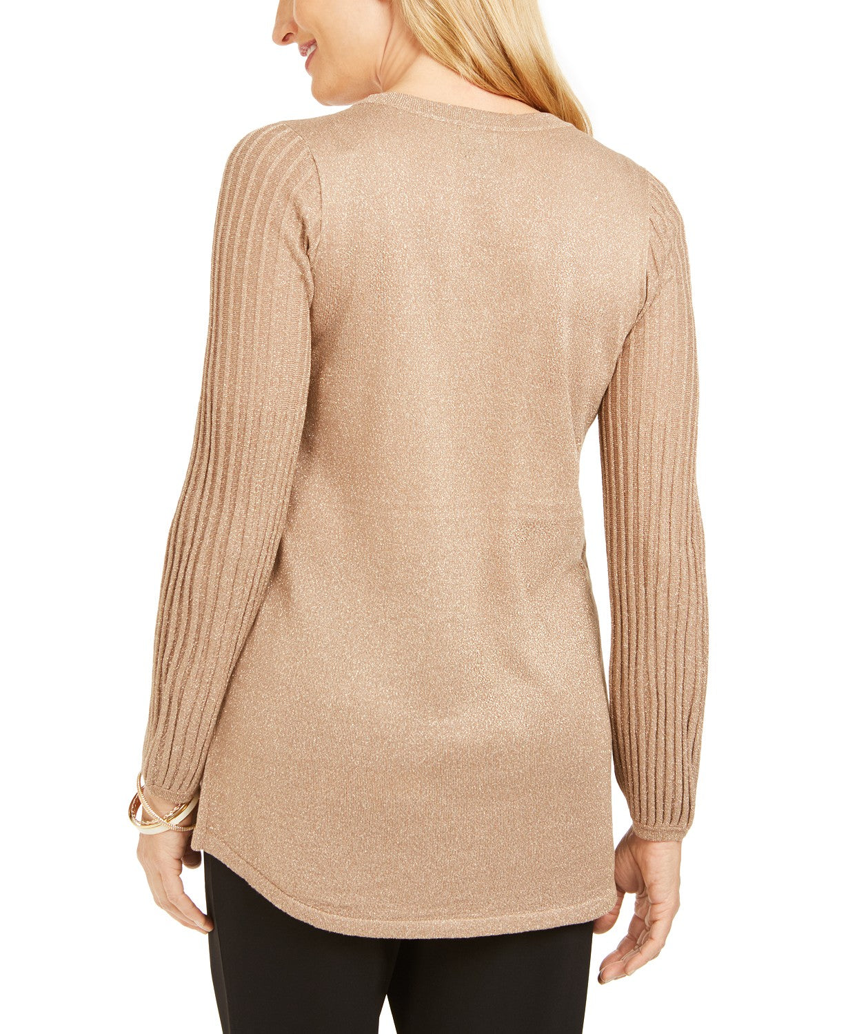 JM  Collection Women's Lurex Lattice-Neck Blouse Brown Size Small