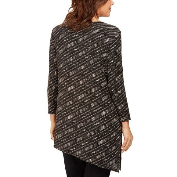 JM Women's Collection Asymmetrical Metallic Top Black Size Medium
