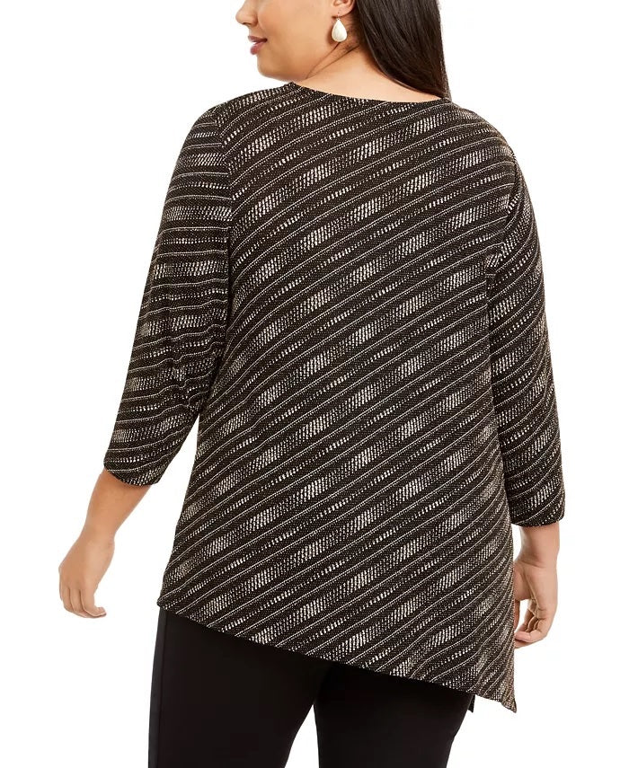JM Collection Women's Size Asymmetrical Metallic Top Black Size Small
