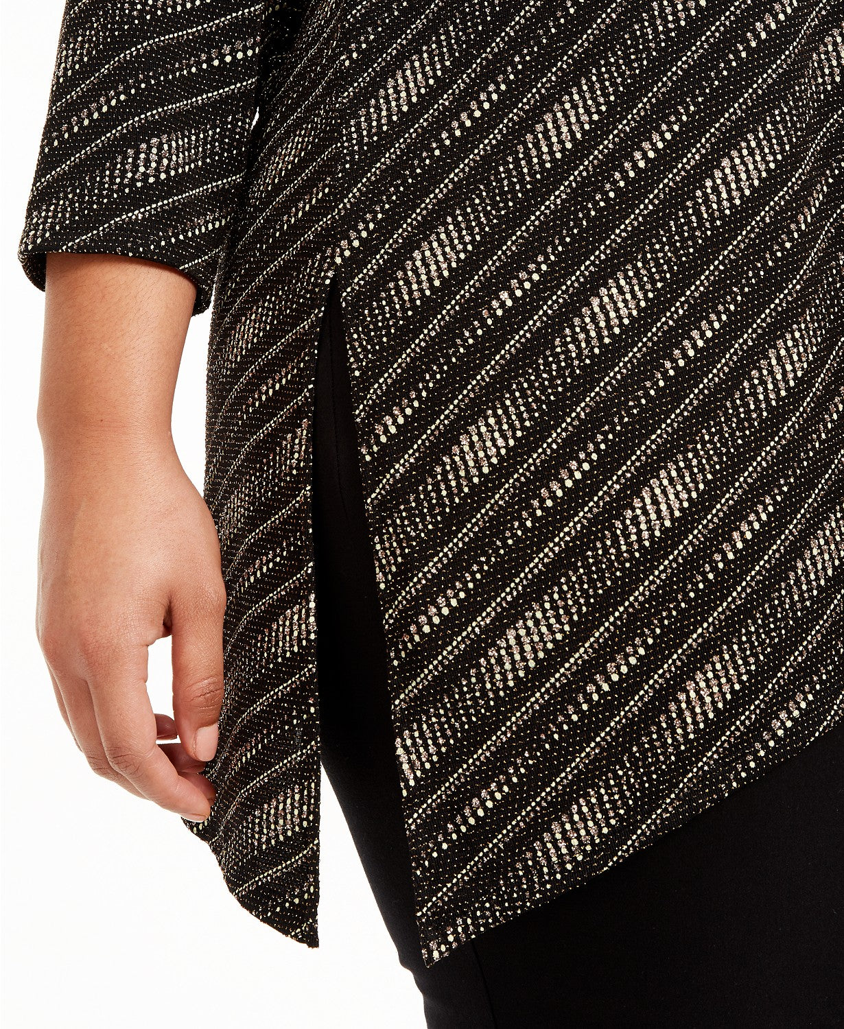 JM Collection Women's Plus Size Asymmetrical Metallic Top  Black Size 3 Extra Large