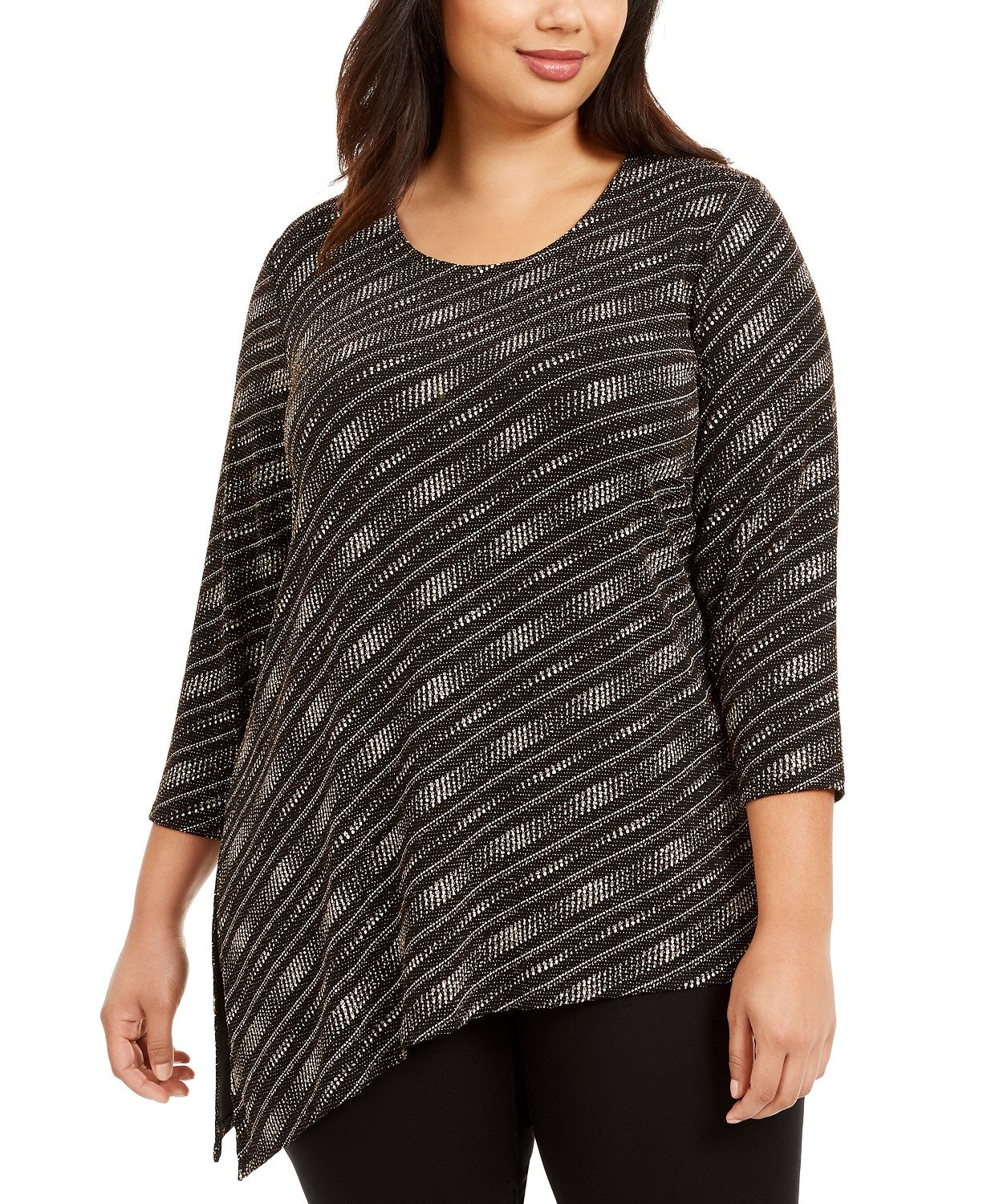 JM Collection Women's Plus Size Asymmetrical Metallic Top  Black Size 3 Extra Large