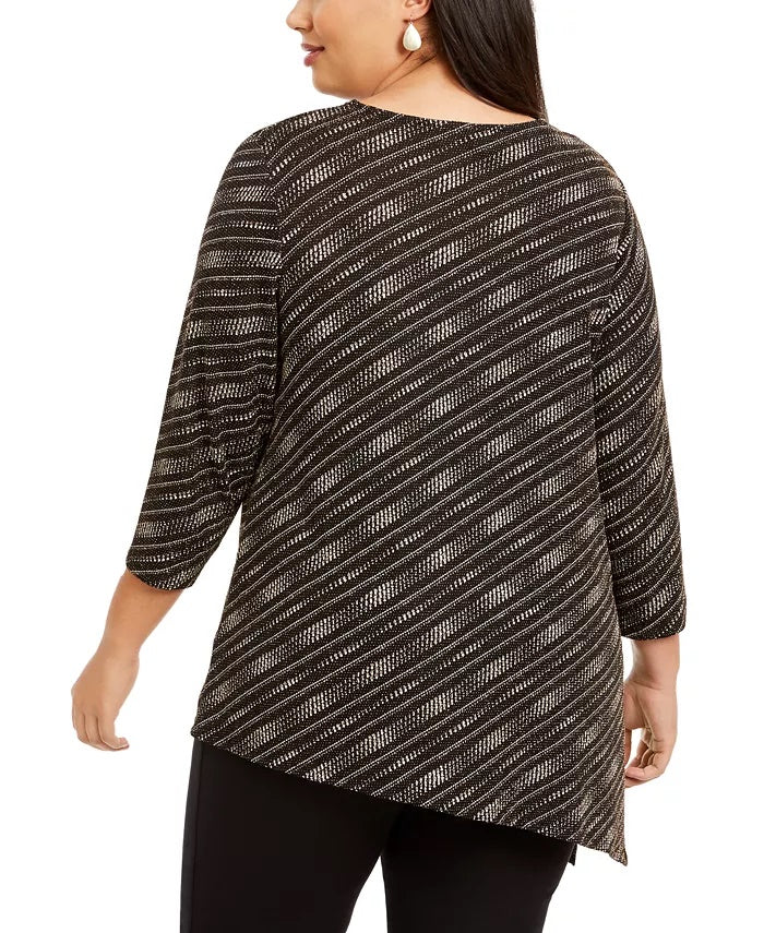 JM Collection Women's Plus Size Asymmetrical Metallic Top  Black Size 3 Extra Large