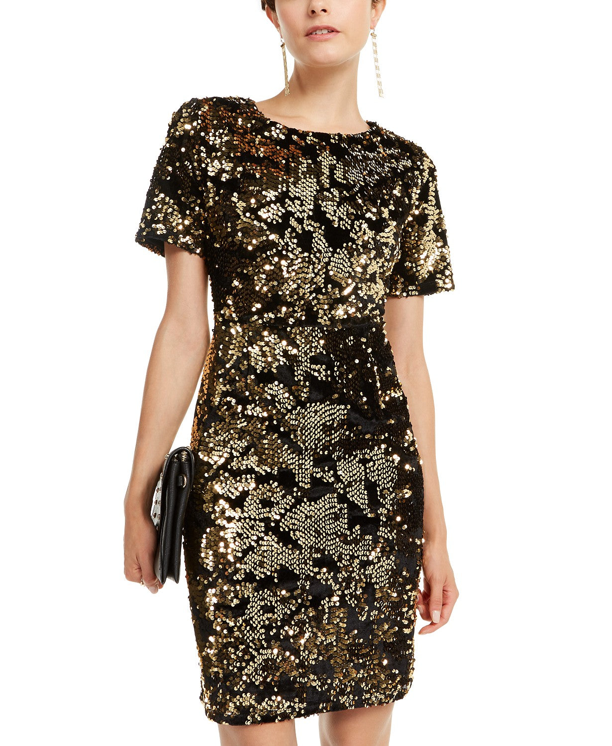 INC International Concepts Women's Velvet & Sequin Dress Gold Size Small
