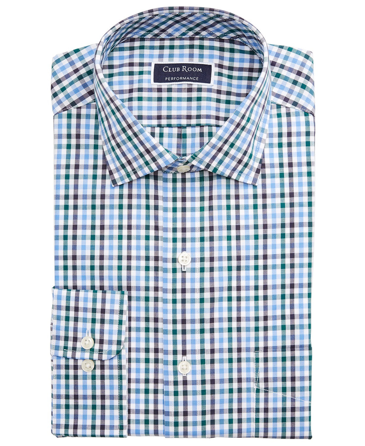 Club Room Men's Regular-Fit Stretch Wrinkle-Resistant Gingham Dress Shirt Blue Size 16.5x34-35