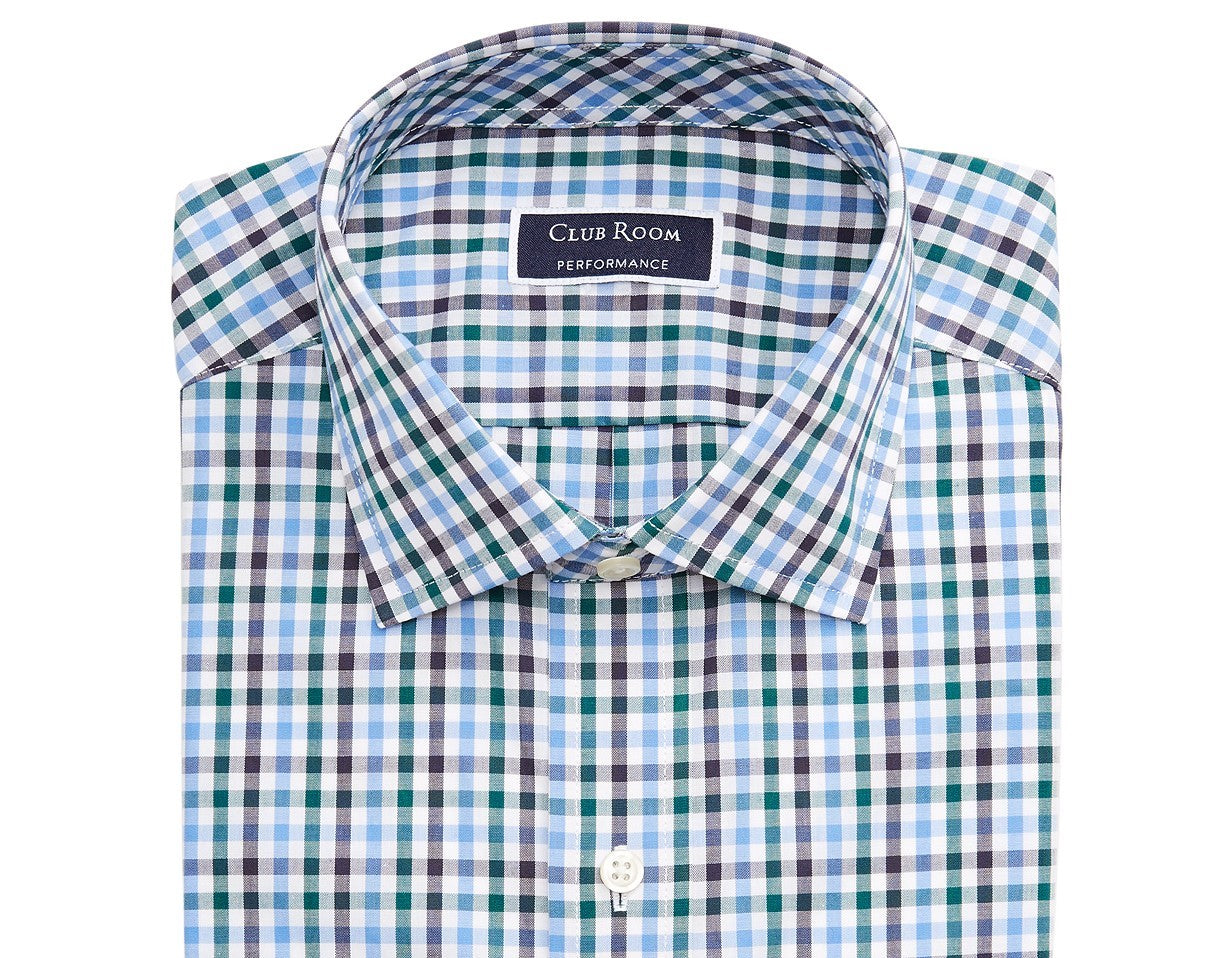 Club Room Men's Classic/Regular-Fit Stretch Wrinkle-Resistant Gingham Dress Shirt Navy Size 32-33