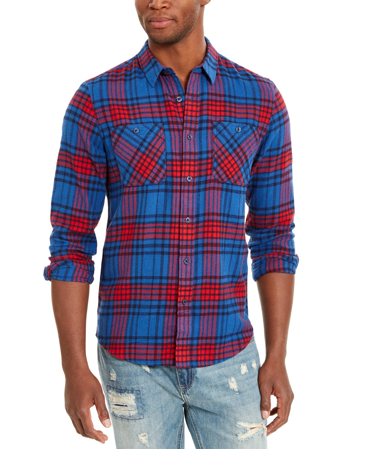 American Rag Men's Brady Plaid Shirt Navy Size Large