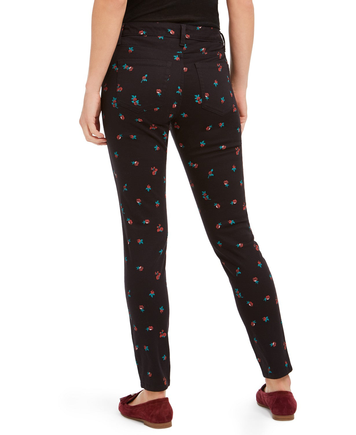 Charter Club Women's Floral-Print Skinny Jeans Black Size 8