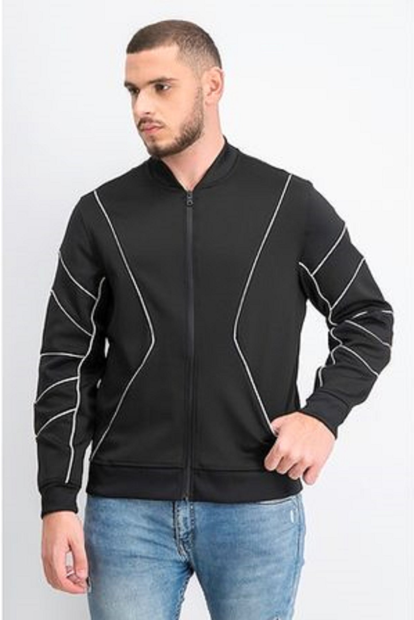 INC International Concepts Men's Piped Zip-Front Knit Jacket Black Size2 X-Large