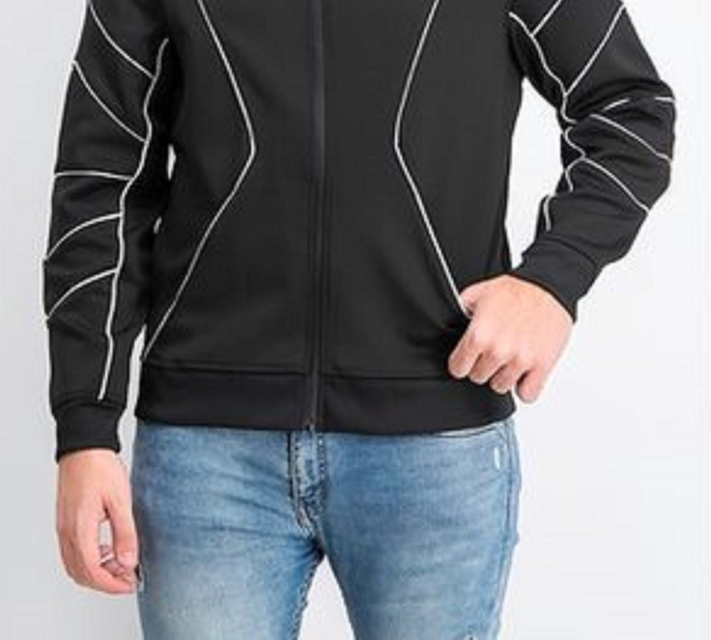 INC International Concepts Men's Piped Zip-Front Knit Jacket Black Size2 X-Large