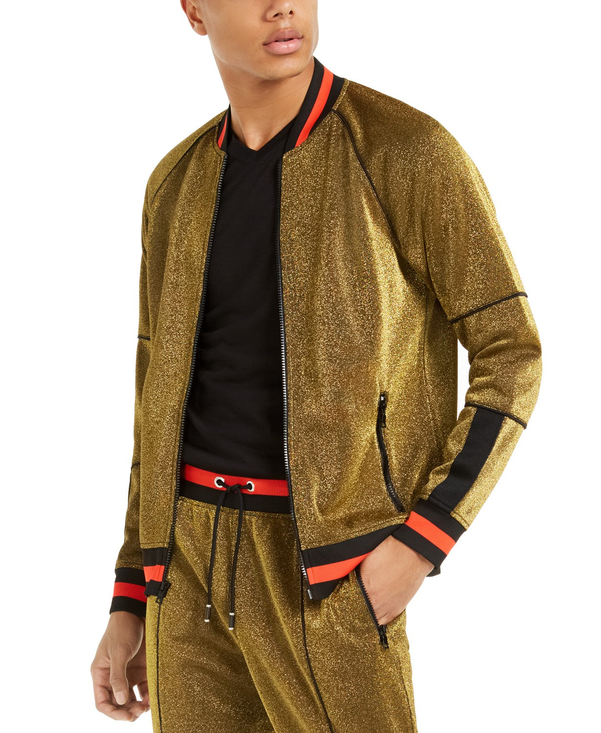 INC International Concepts Men's Disco Track Jacket Gold Size 2XLT