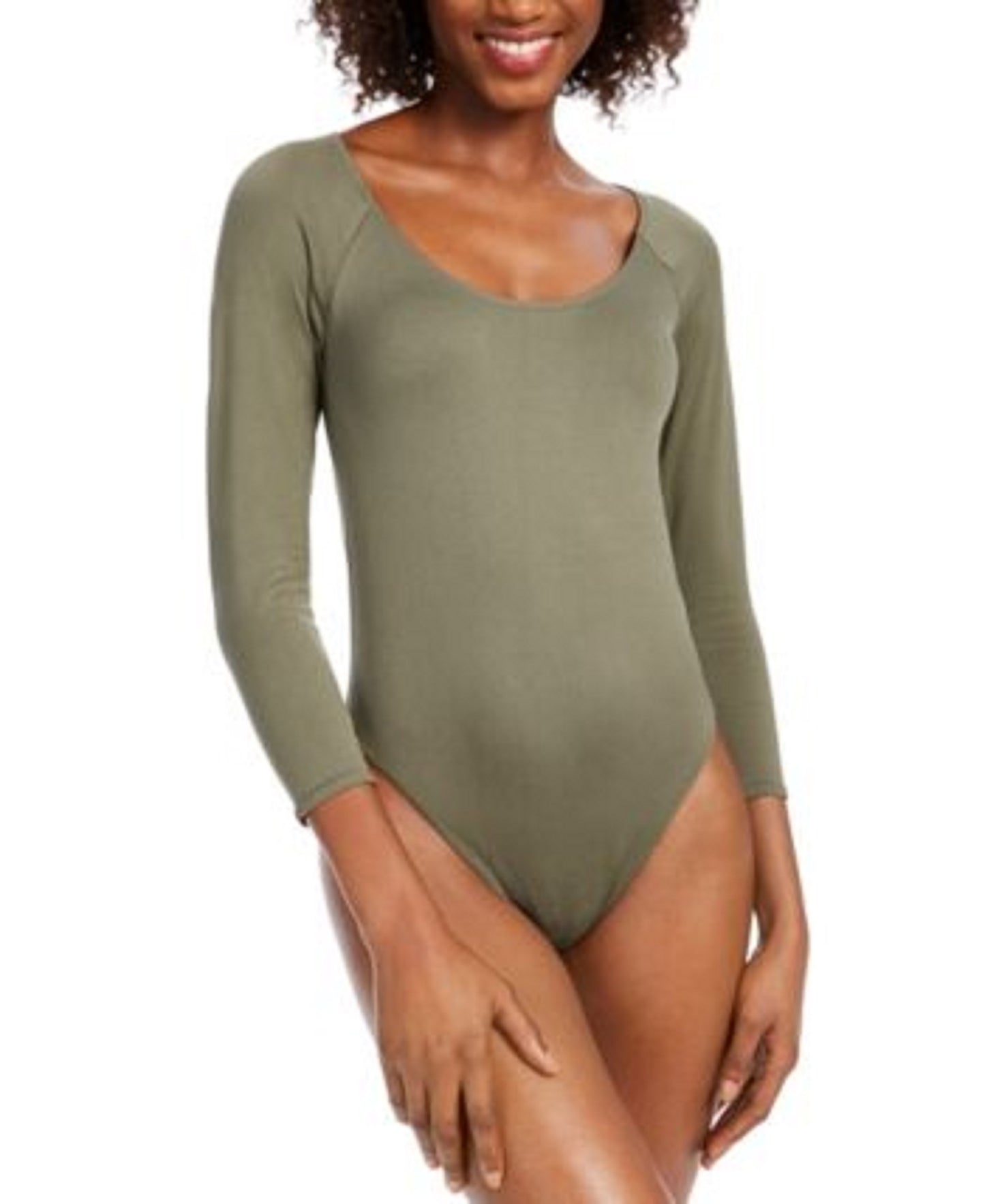 Bar III Women's Scoop Neckline Bodysuit Green Size Medium