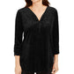 JM  Collection Women's Printed Velvet Zipper-Trim Top Black Size Large