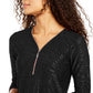 JM  Collection Women's Printed Velvet Zipper-Trim Top Black Size Large