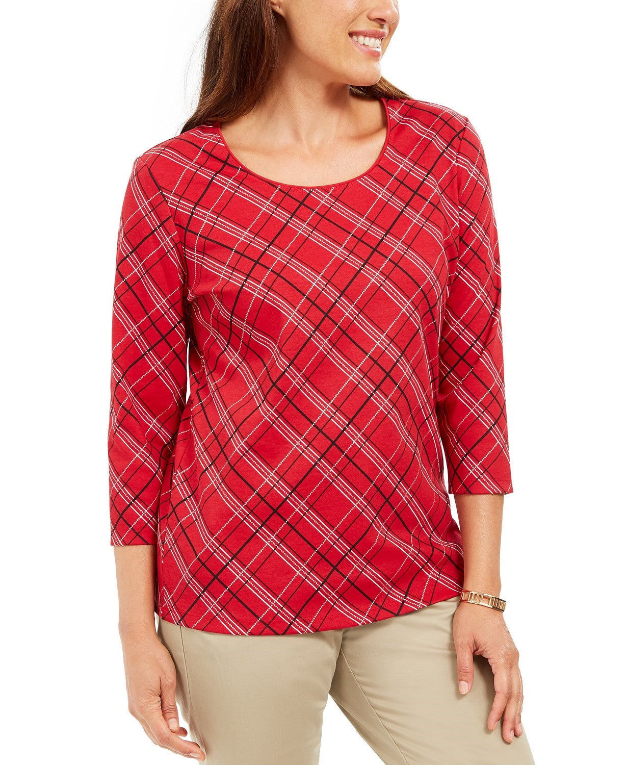 Karen Scott Women's Petite Plaid Top Red Size Medium