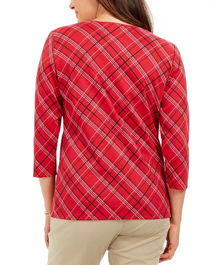 Karen Scott Women's Petite Plaid Top Red Size Medium