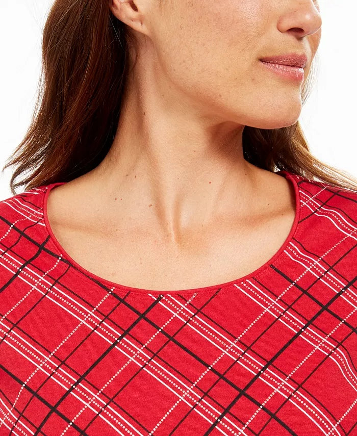 Karen Scott Women's Petite Plaid Top Red Size Medium