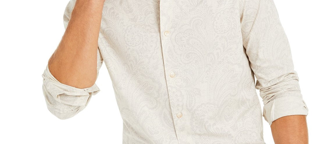 Tasso Elba Men's Pillo Melange Paisley Shirt  Brown Size Small