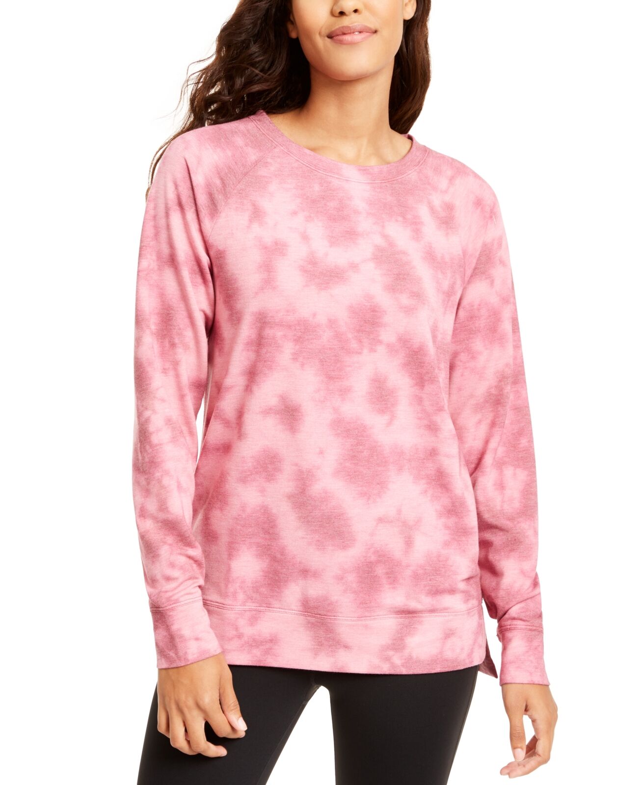 Ideology Women's Tie-Dyed High-Low Hem Sweatshirt Red Size Small