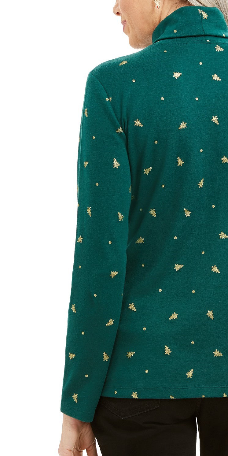Karen Scott Women's Tree Printed Turtleneck Top Green Size Extra Large