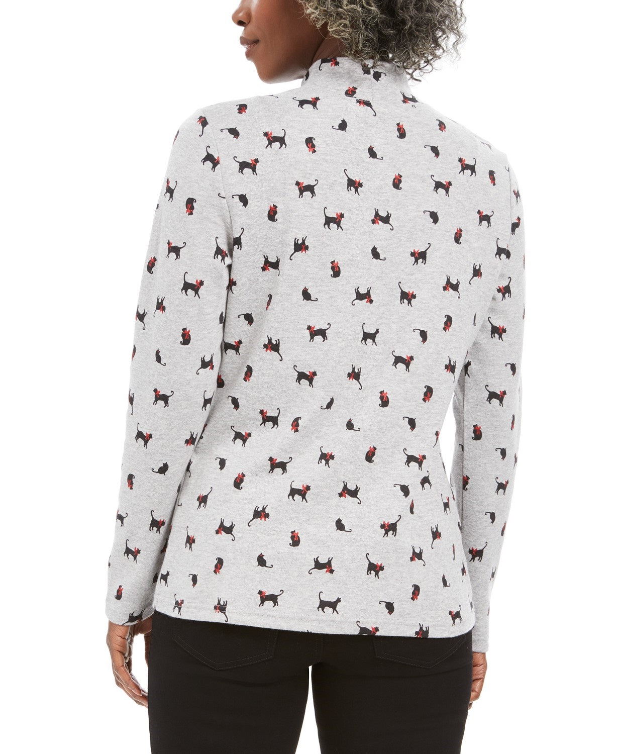Karen Scott Women's Petite Cats & Bows Printed Mock-Neck Top Gray Size Extra Large