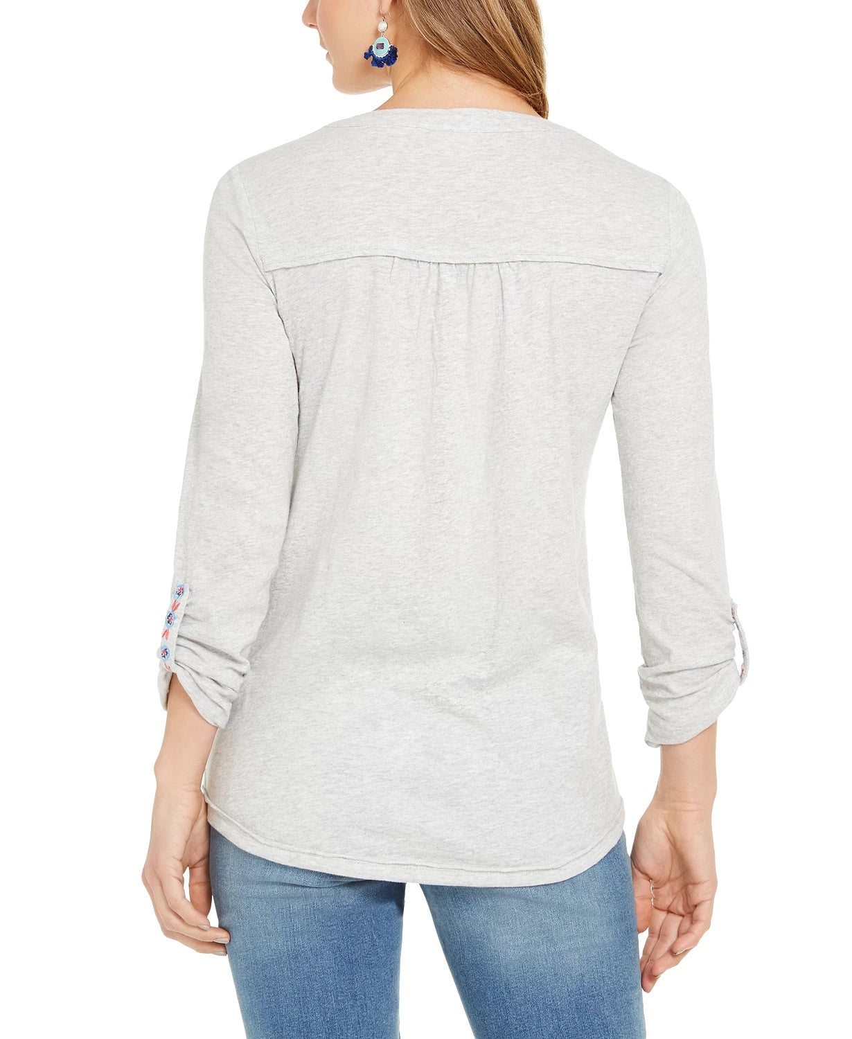 Style & Co Women's Embroidered Top Grey Size Medium