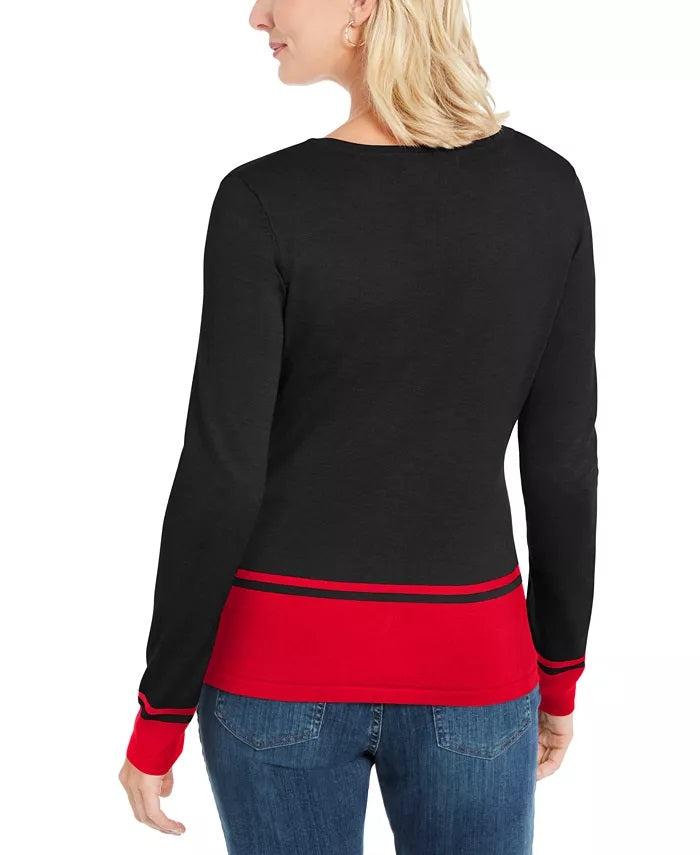 Karen Scott Women's Petite Colorblocked-Hem Cardigan Charcoal SizeLarge