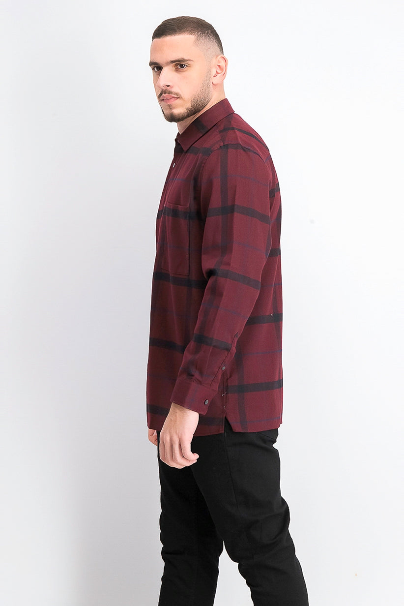 Alfani Men's Classic-Fit Brushed Plaid Shirt Wine Size XX-Large