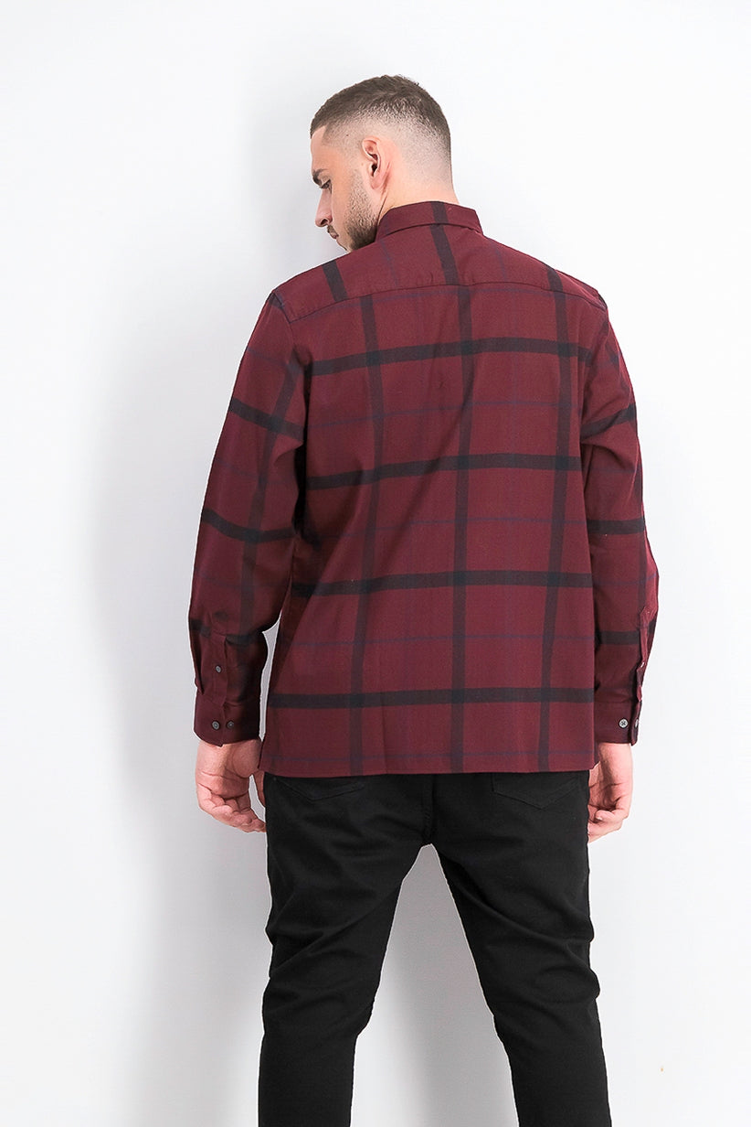 Alfani Men's Classic-Fit Brushed Plaid Shirt Wine Size XX-Large