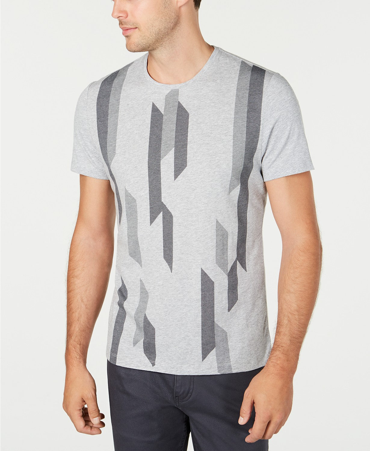 Alfani Men's Bar Graphic Intarsia T-Shirt Dark Gray Size Large
