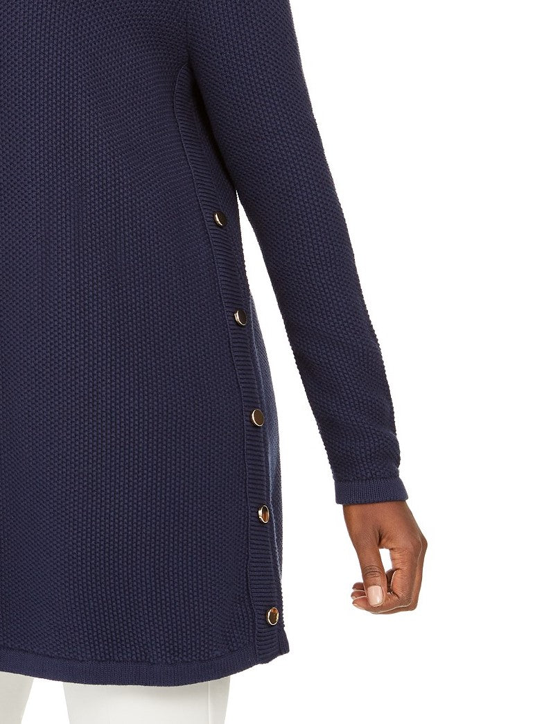 JM Collection Women's Cotton Side-Button Open-Front Cardigan Blue Size Large