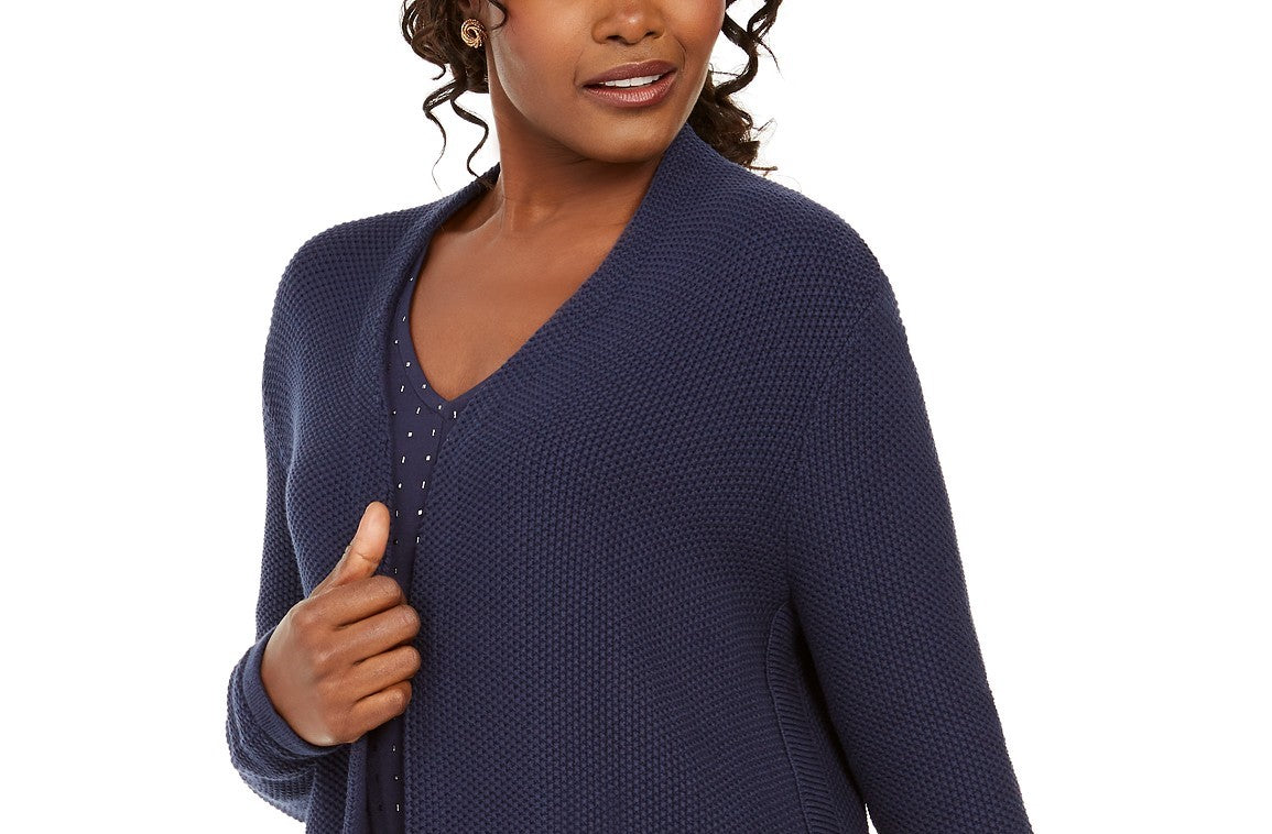 JM Collection Women's Side-Button Open-Front Cardigan Blue Size Small